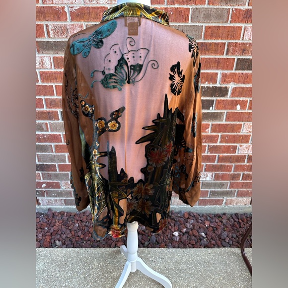 Citron Santa Monica Silk and Velvet Sheer Butterfly Floral Kimono Blouse 2X - Picture 6 of 13